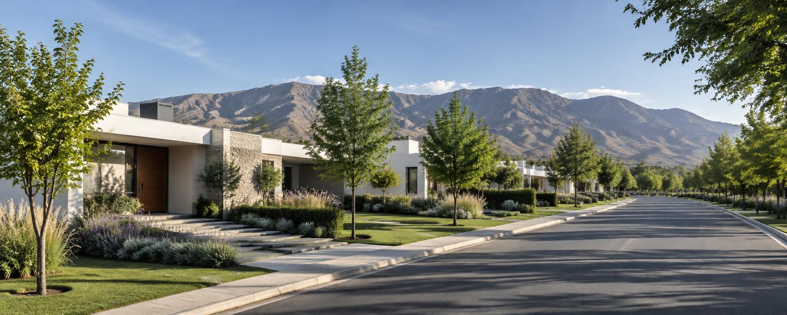 Casas de una comunidad residencial frente a las sierras